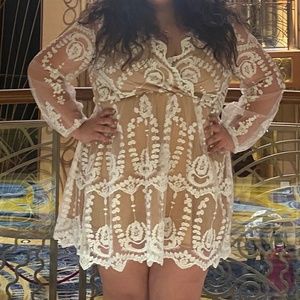 PLUS LACE PLUNGE SKATER DRESS